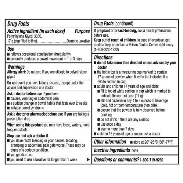 slide 16 of 25, Meijer Polyethylene Glycol 3350, Powder For Solution, Osmotic Laxative, 4.1 oz