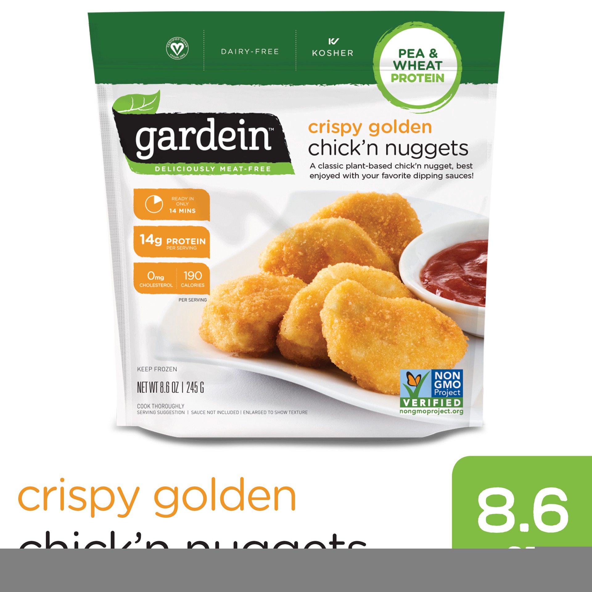 slide 1 of 5, Gardein Crispy Golden Plant-Based Chick'n Nuggets, Vegan, Frozen, 8.6 oz., 8.6 oz