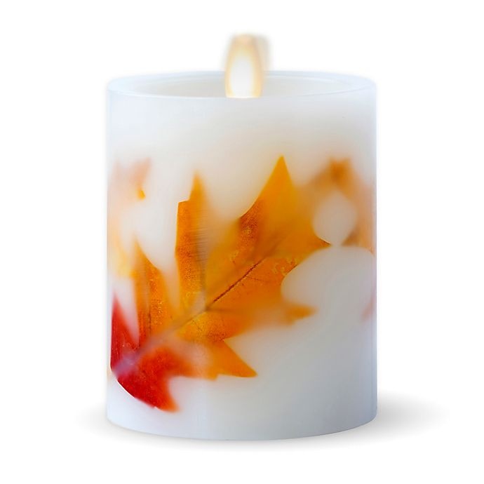 slide 1 of 1, Luminara Fall Leaves Real-Flame Effect Pillar Candle - Ivory, 4.5 in