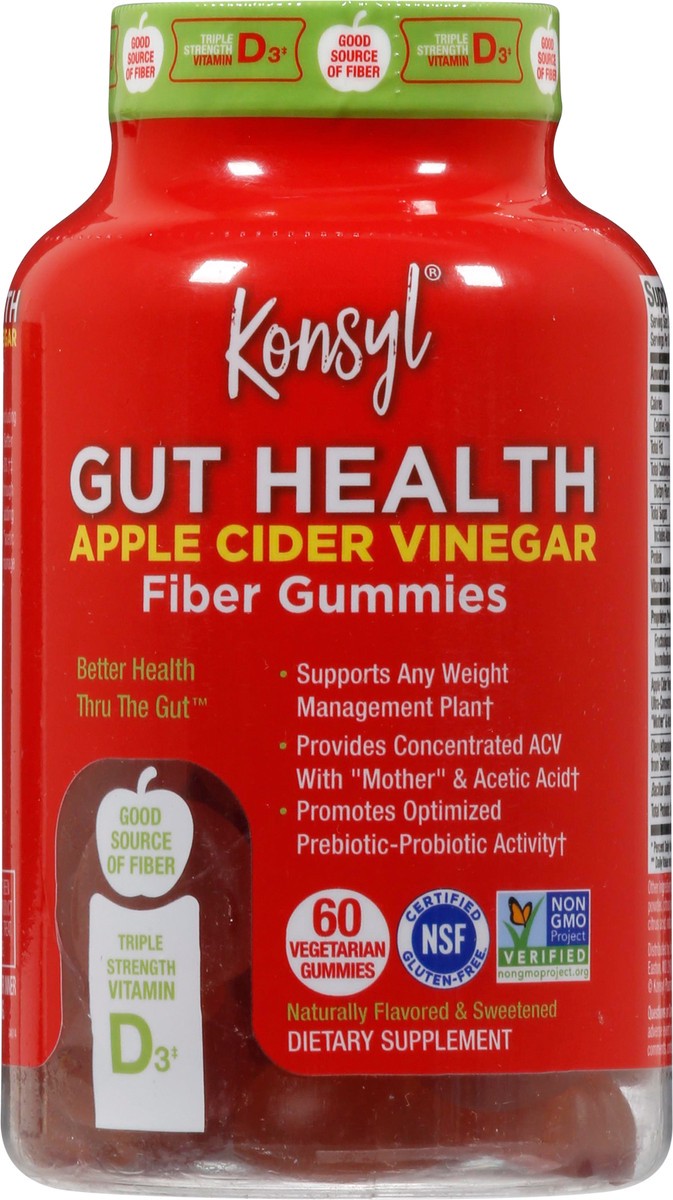 slide 1 of 2, Konsyl Gut Health Apple Cider Vinegar Fiber Gummies 60 ea, 60 ct