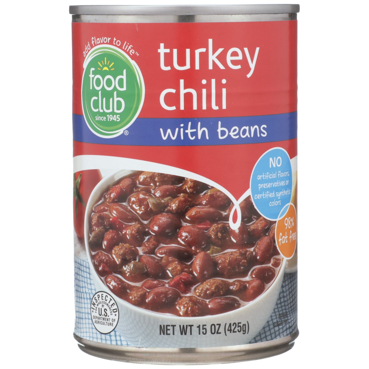 slide 9 of 10, Food Club Turkey Chili With Beans, 15 oz
