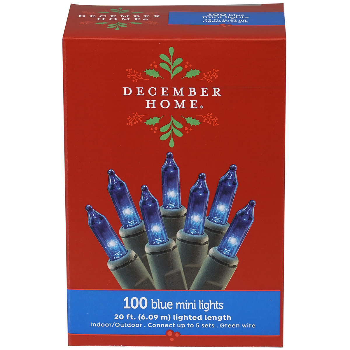 slide 1 of 5, December Home Mini Light Set, Blue Color with Green Wire, 100 ct