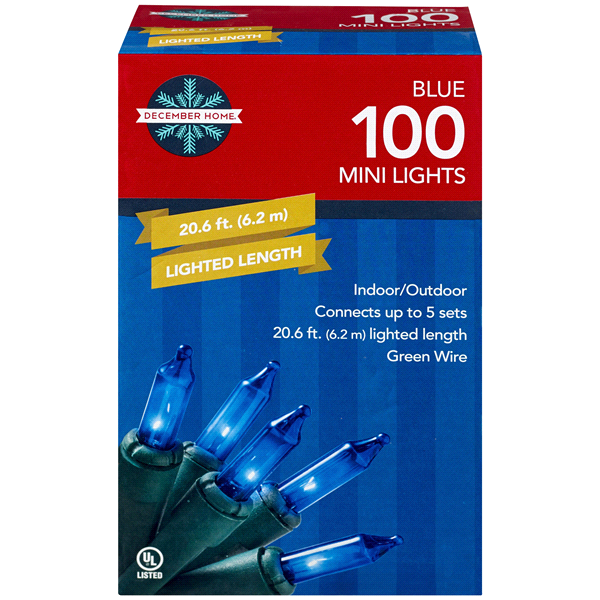 slide 1 of 1, December Home Mini Light Set, Blue Color with Green Wire, 100 ct