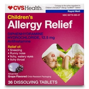 slide 1 of 1, CVS Health Children's Allergy Relief Grape Dissolving Diphenhydramine Antihistamine Tablets, 36 ct