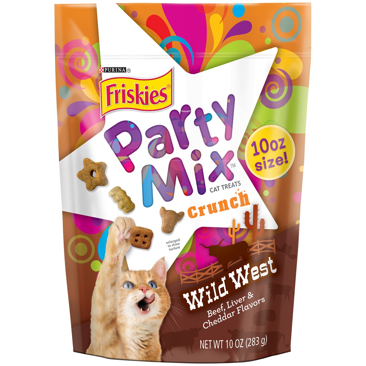 slide 1 of 1, Purina Friskies Party Mix Crunch Wild West Cat Treats, 10 oz