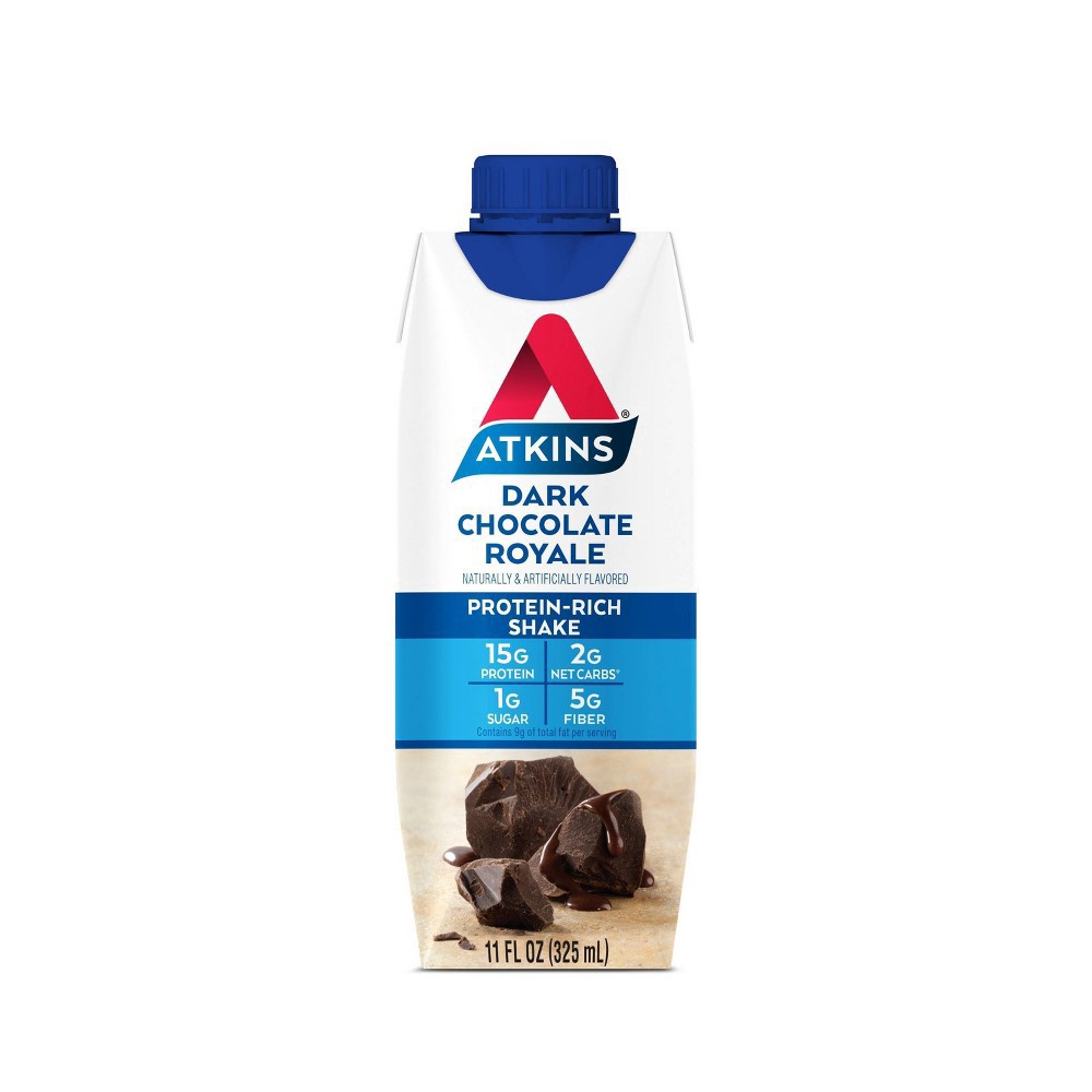 slide 3 of 8, Atkins Dark Chocolate Royale Protein-Rich Shake Value Pack 8 - 11 fl oz Cartons, 8 ct