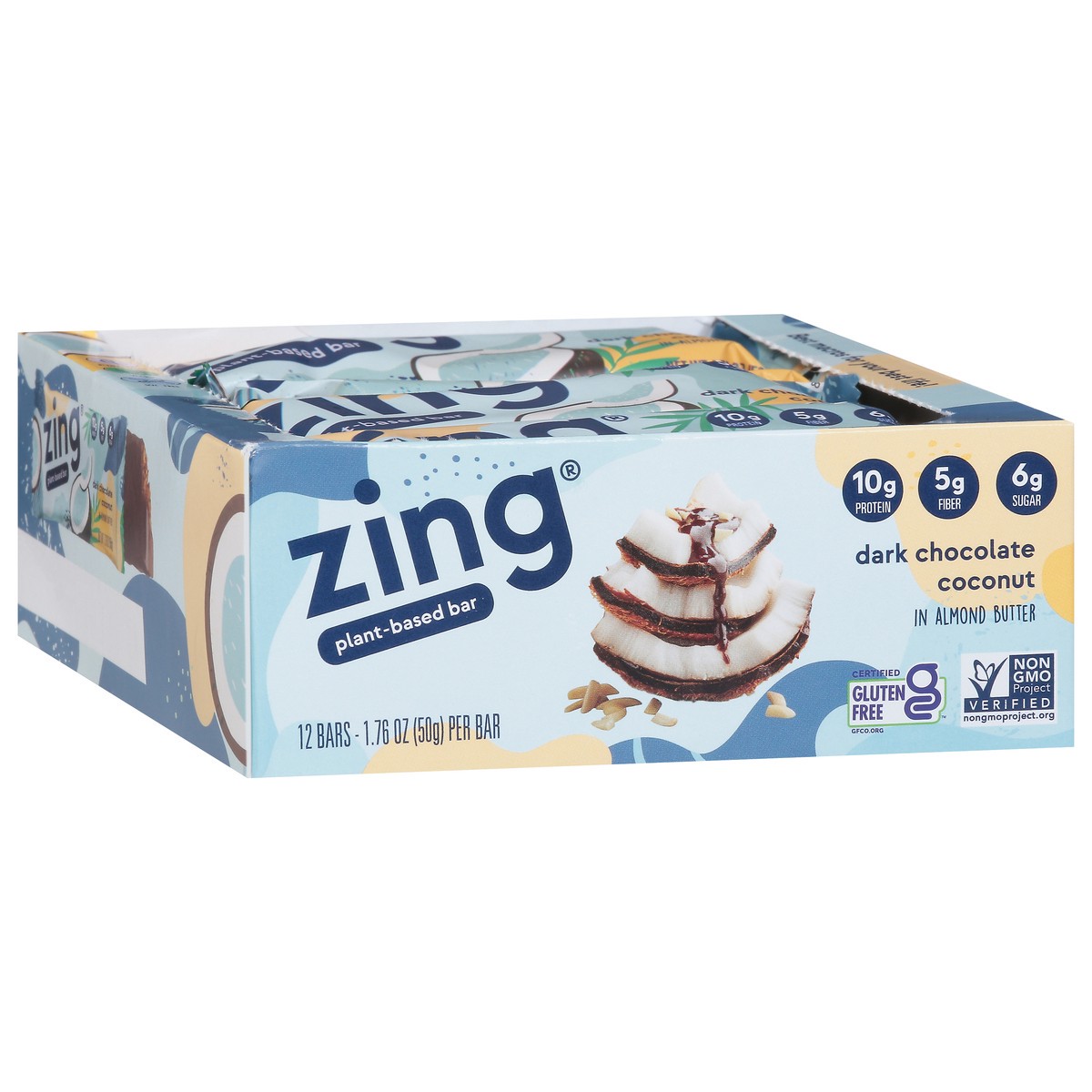 slide 8 of 9, Zing Dark Chocolate Coconut Plant-Based Bar in Almond Butter 12 - 1.76 oz Bars, 12 ct