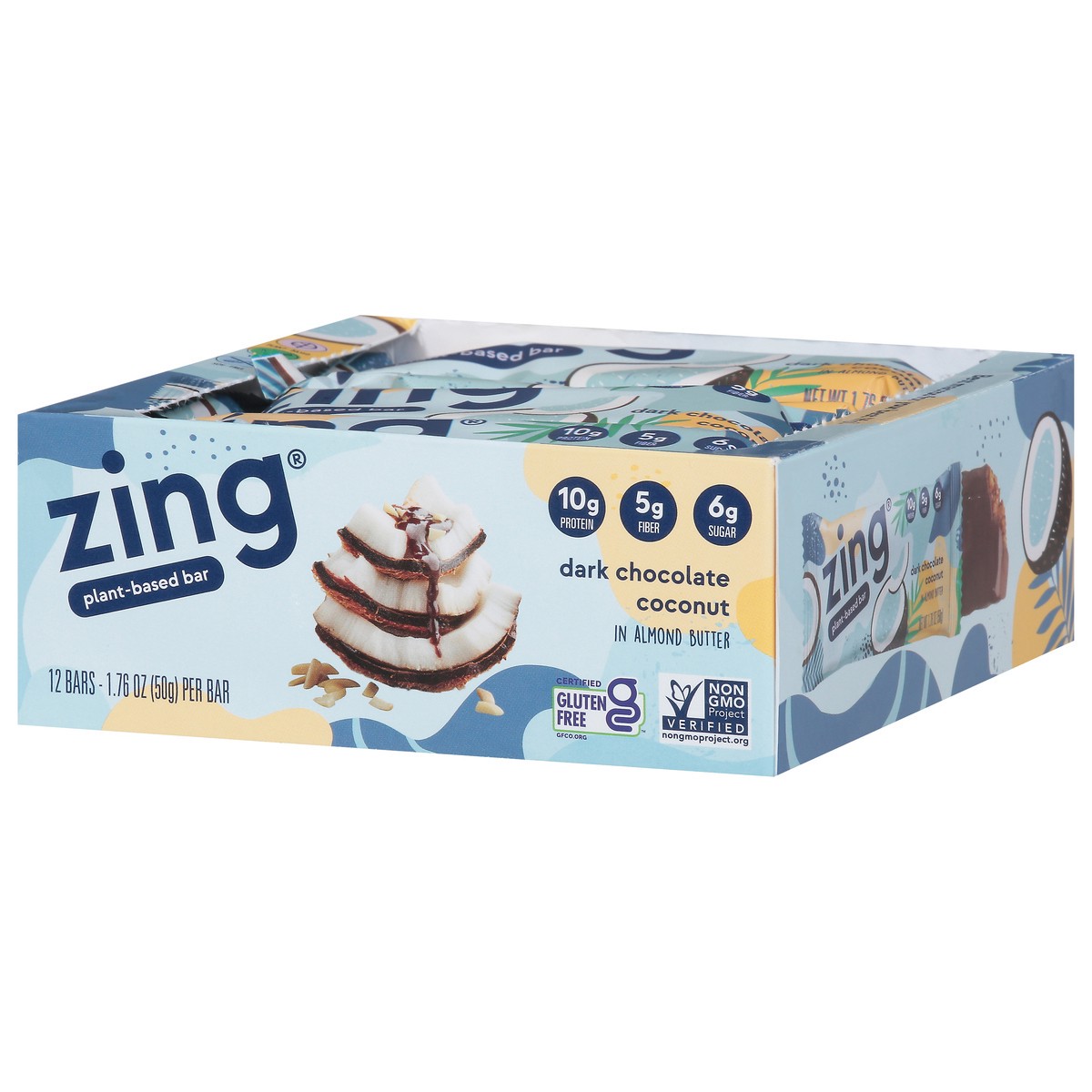 slide 6 of 9, Zing Dark Chocolate Coconut Plant-Based Bar in Almond Butter 12 - 1.76 oz Bars, 12 ct