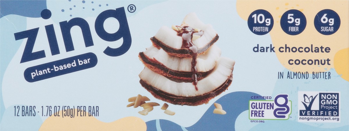 slide 7 of 9, Zing Dark Chocolate Coconut Plant-Based Bar in Almond Butter 12 - 1.76 oz Bars, 12 ct