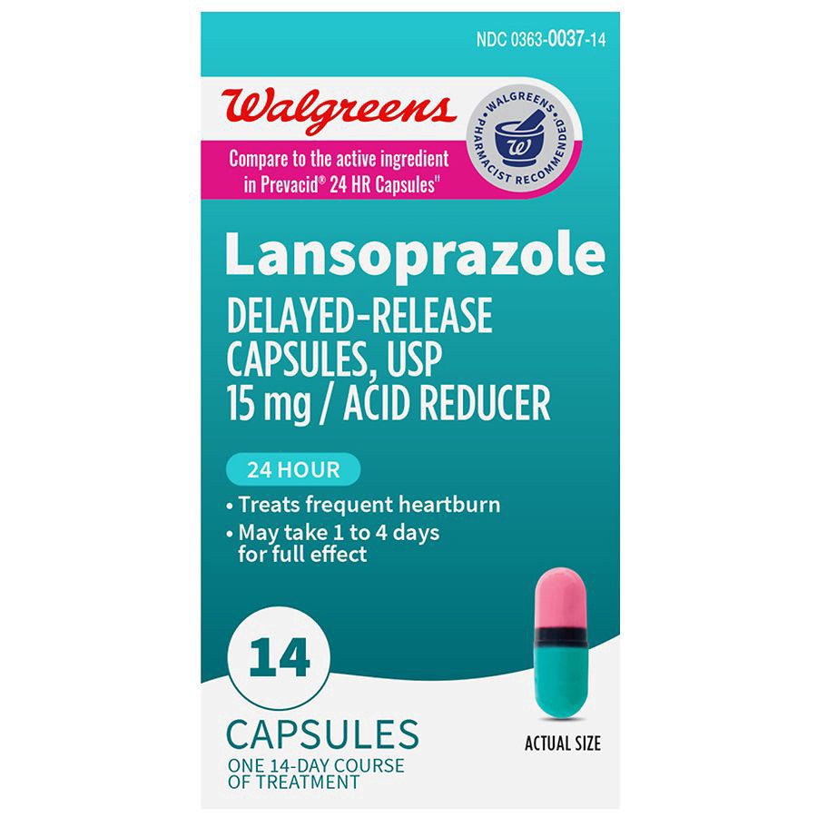 slide 1 of 4, Walgreens Lansoprazole 15 mg Acid Reducer Capsules, 14 ct