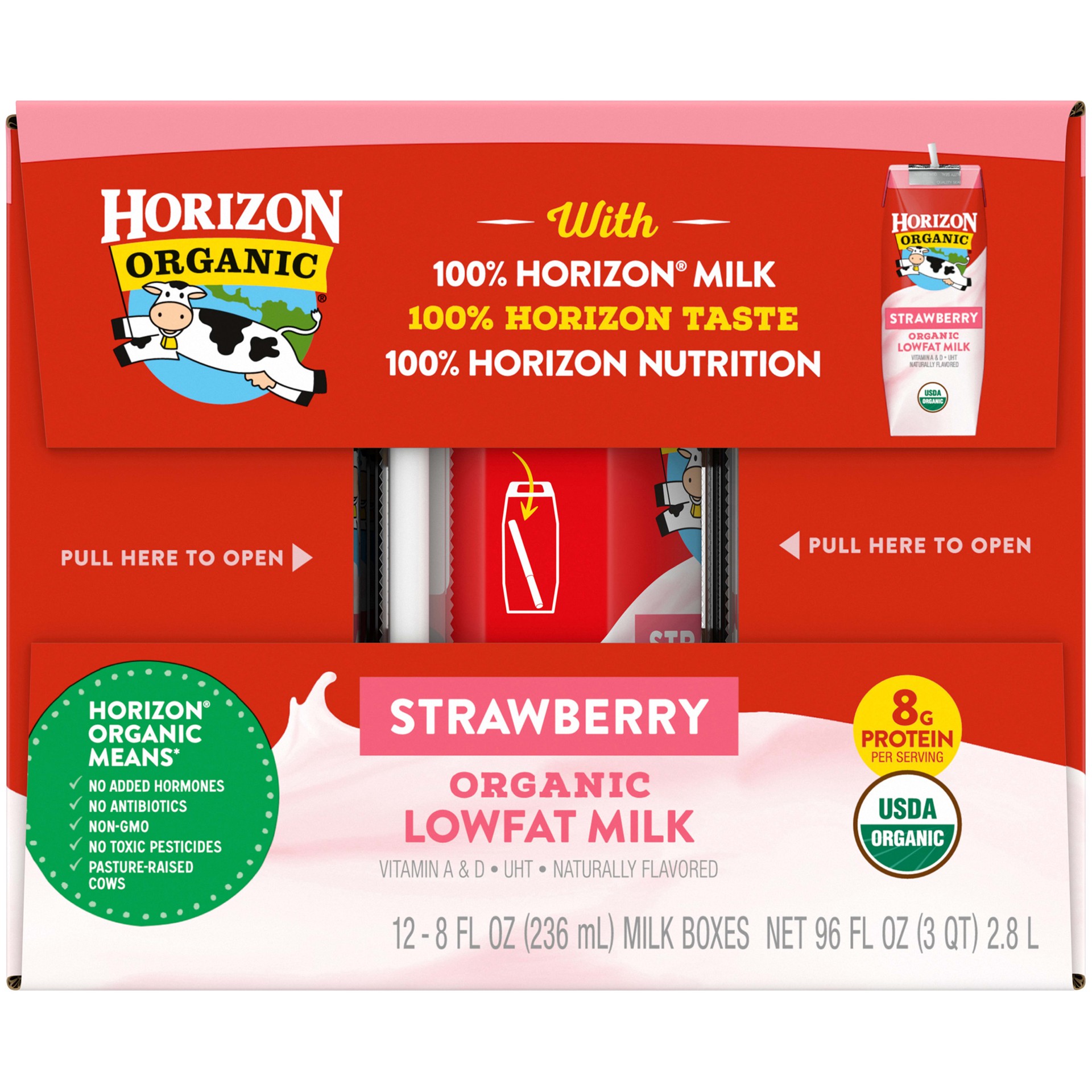 slide 4 of 5, Horizon Organic Shelf-Stable 1% Low Fat milk Boxes, Strawberry, 8 oz., 12 Pack, 8 fl oz