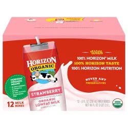 Horizon Organic Shelf-Stable 1% Low Fat Milk Boxes, Strawberry, 8 fl oz, 12 Pack