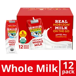 Horizon Organic Shelf-Stable Whole Milk Boxes, 8 fl oz, 12 Pack