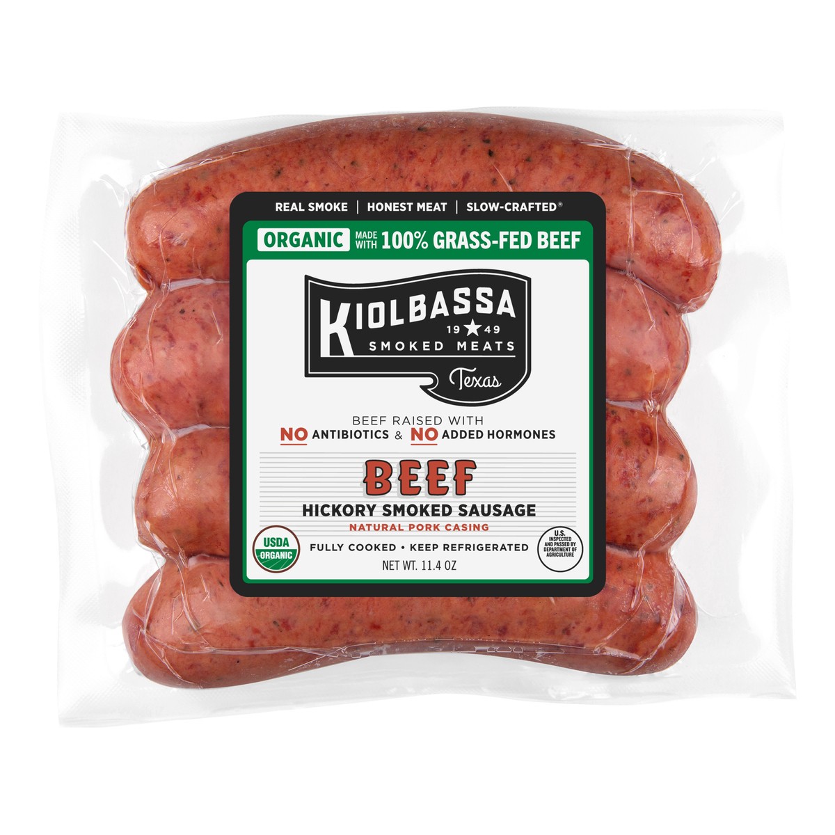 slide 1 of 6, Kiolbassa Organic Beef Sausage, 11.4 oz