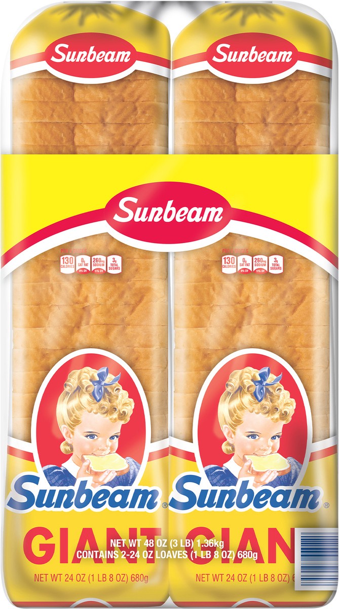 slide 3 of 12, Sunbeam Giant White Bread, Sandwich Bread, 2-24 oz Loaves, 