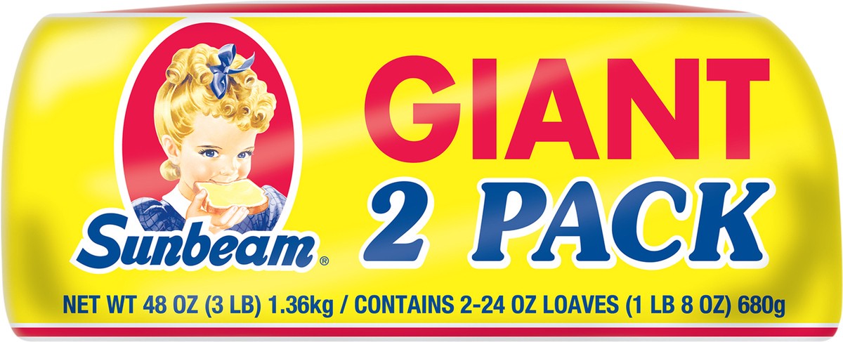 slide 8 of 12, Sunbeam Giant White Bread, Sandwich Bread, 2-24 oz Loaves, 