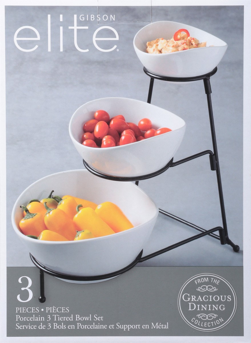 slide 6 of 10, Gibson Elite Gracious Dining Collection 3 Tiered Stoneware Oval White Bowl Set 1 ea, 1 ct
