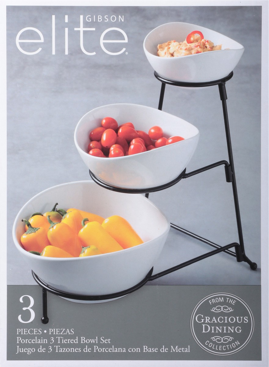 slide 10 of 10, Gibson Elite Gracious Dining Collection 3 Tiered Stoneware Oval White Bowl Set 1 ea, 1 ct
