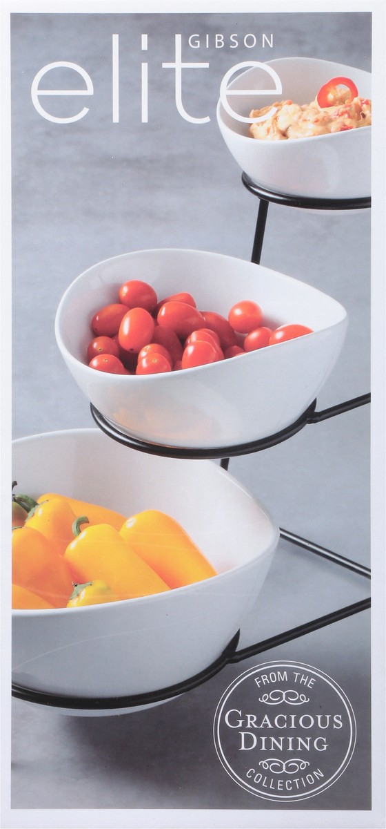 slide 4 of 10, Gibson Elite Gracious Dining Collection 3 Tiered Stoneware Oval White Bowl Set 1 ea, 1 ct