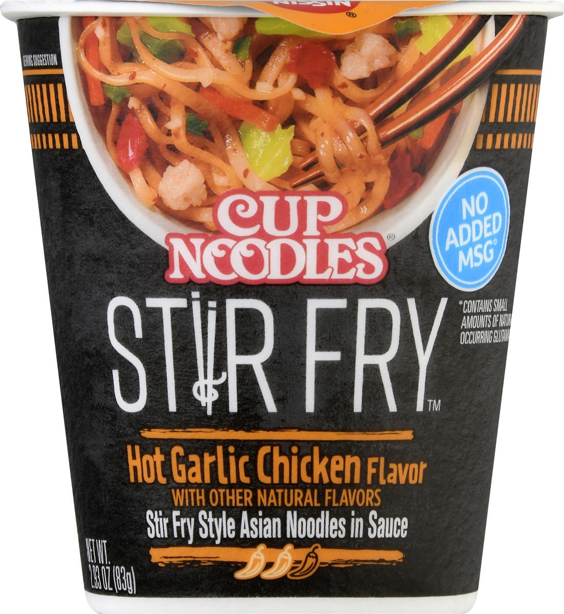 slide 6 of 9, Nissin Cup Noodles Stir Fry Hot Garlic Chicken Flavor Asian Noodles in Sauce 2.93 oz, 2.93 oz