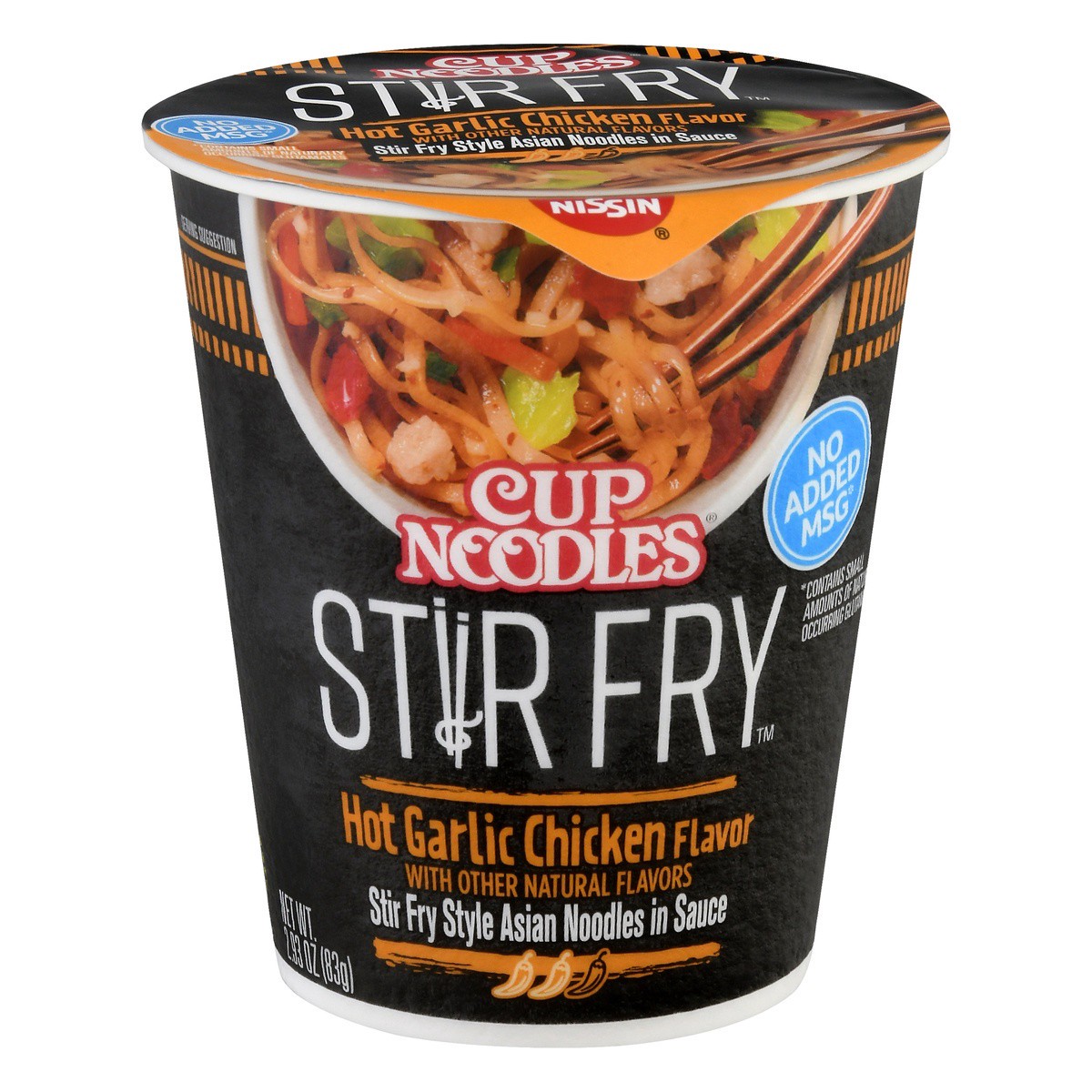 slide 1 of 9, Nissin Cup Noodles Stir Fry Hot Garlic Chicken Flavor Asian Noodles in Sauce 2.93 oz, 2.93 oz