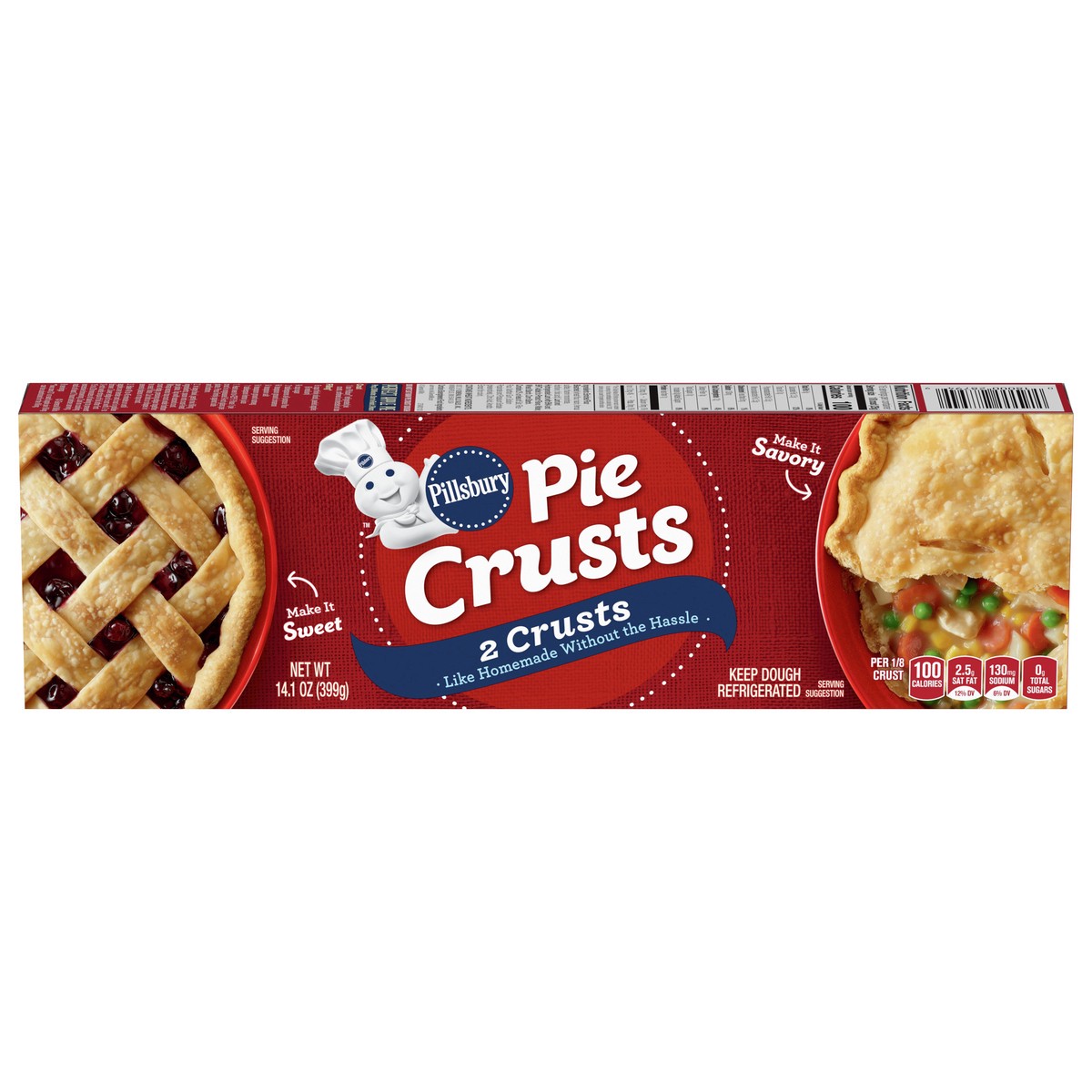 slide 1 of 8, Pillsbury Premade Refrigerated Pie Crust, Two Pie Crusts, 14.1 oz, 2 ct