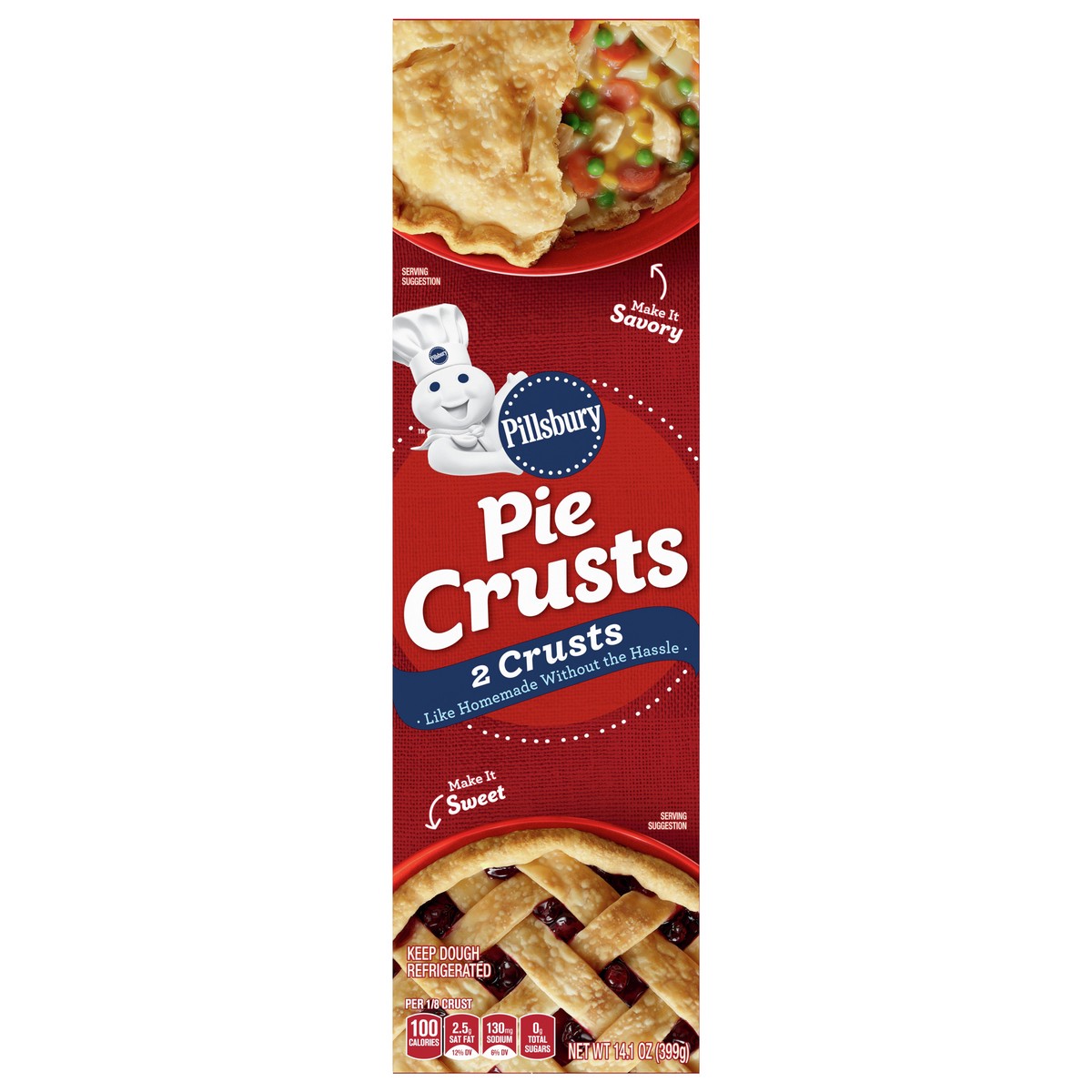 slide 1 of 8, Pillsbury Premade Refrigerated Pie Crust, Two Pie Crusts, 14.1 oz, 2 ct