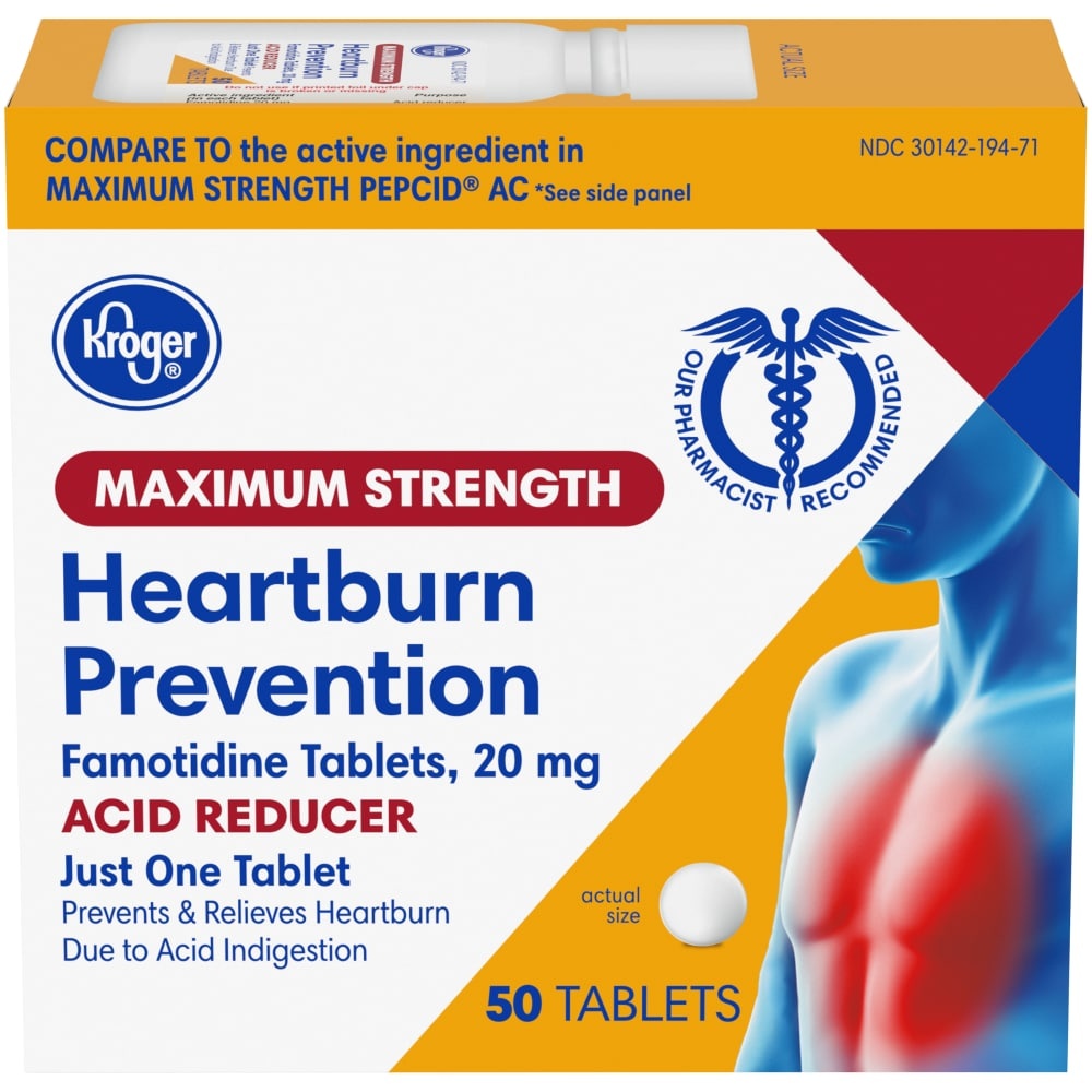 slide 1 of 1, Kroger Maximum Strength Acid Reducer Heartburn Prevention Tablets, 50 ct