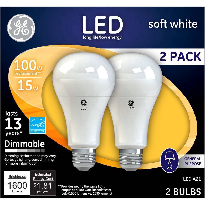 slide 1 of 4, GE LED Sift White Dimmable 15-Watt Light Bulbs - 2 Pack, 2 ct