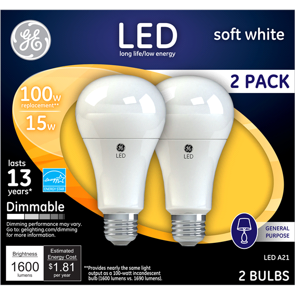 slide 1 of 1, GE LED Sift White Dimmable 15-Watt Light Bulbs - 2 Pack, 2 ct