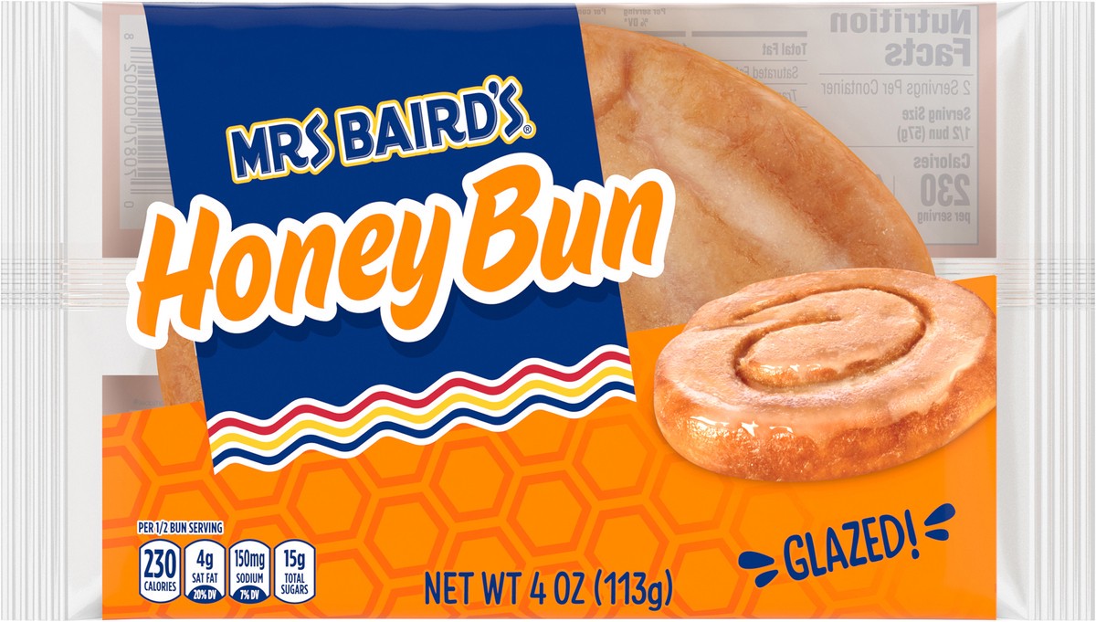 slide 10 of 11, Mrs. Baird's Glazed Honey Bun, 4 oz, Pastries, Bag, 3 oz