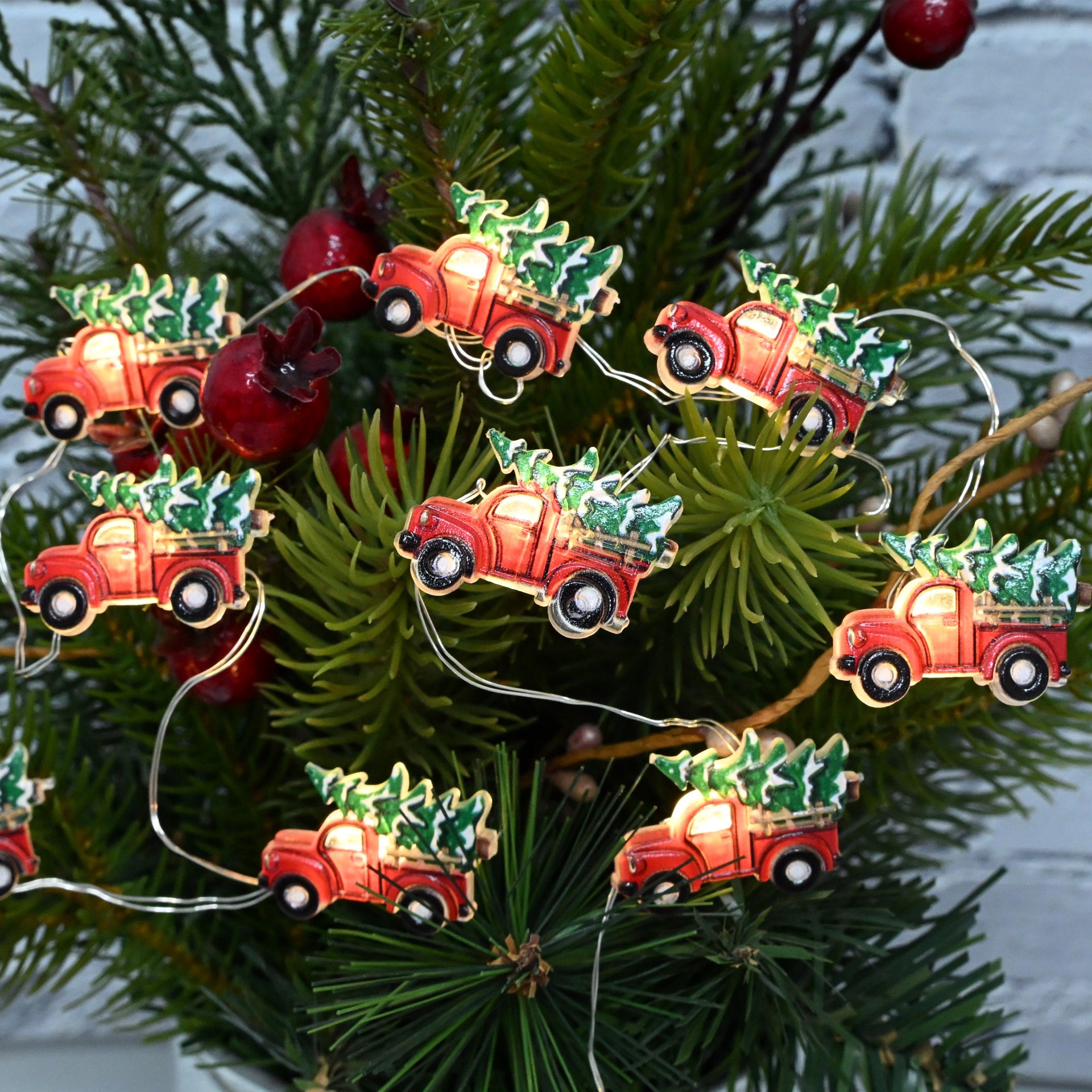 slide 2 of 4, 18ct. Warm White Led Red Truck & Christmas Tree String Lights On Silver Wire By Ashland, 18 ct