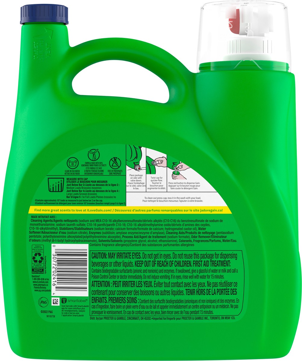 slide 4 of 6, Gain + Odor Defense Liquid Laundry Detergent, Super Fresh Blast Scent, 154 fl oz, 107 Loads, HE Compatible, 154 fl oz