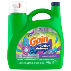 Gain + Odor Defense Liquid Laundry Detergent, Super Fresh Blast Scent, 154 fl oz, 107 Loads, HE Compatible