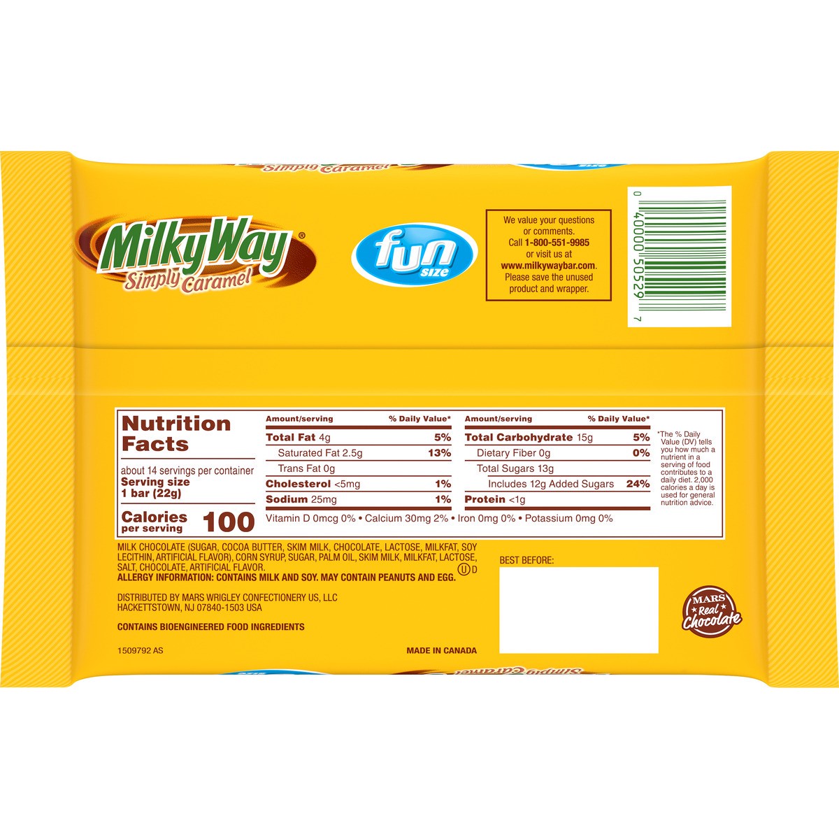 slide 6 of 9, MILKY WAY Fun Size Caramel Milk Chocolate Candy Bars, 10.73 oz Bag, 10.73 oz