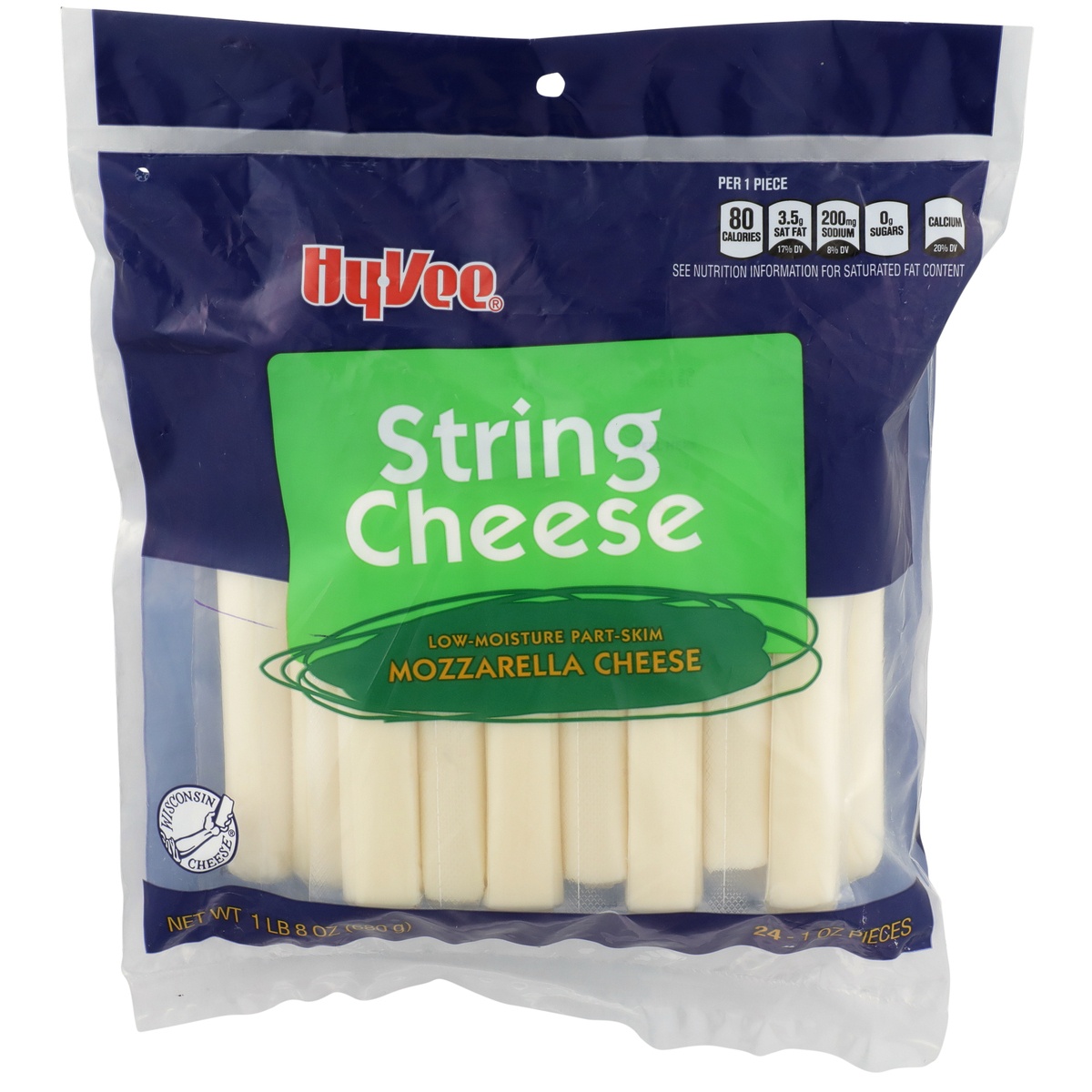 slide 1 of 1, Hy-vee Mozzarella Low-moisture Part-skim String Cheese, 24 oz