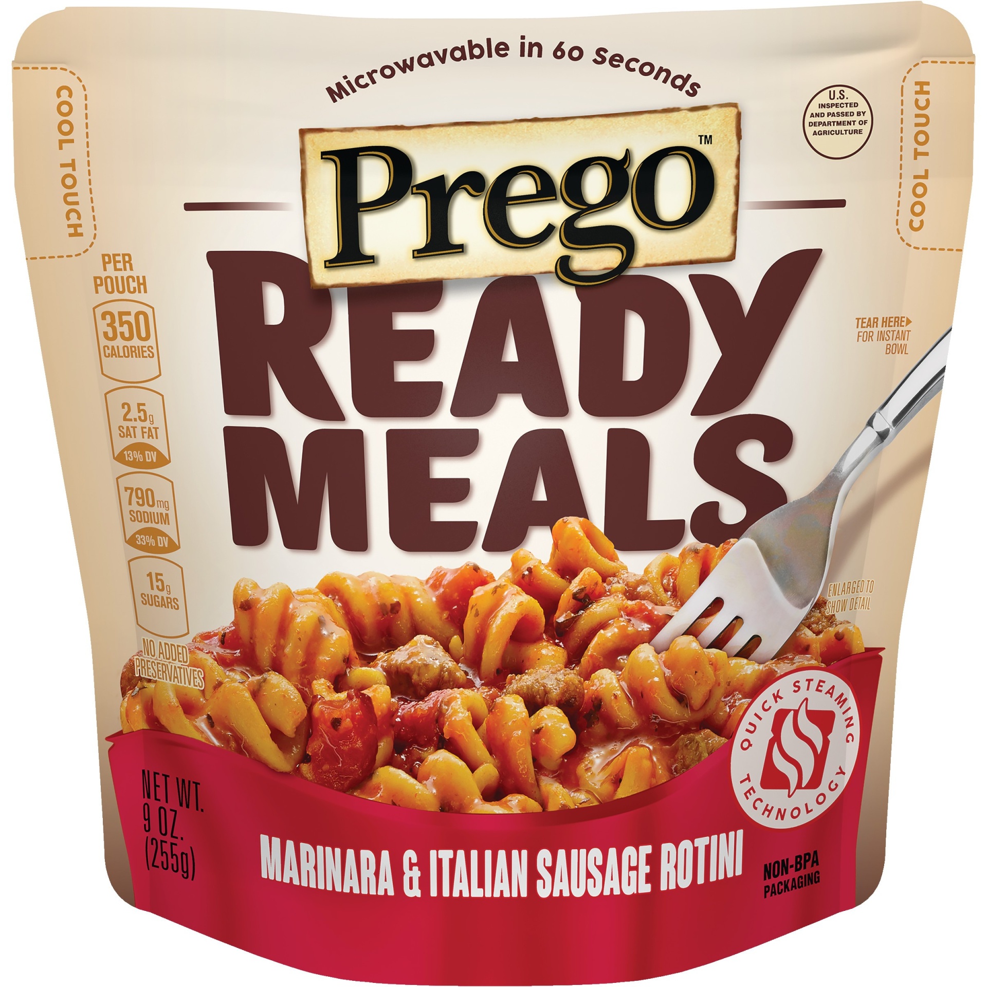 slide 1 of 1, Prego Ready Meals Marinara & Italian Sausage Rotini, 9 oz