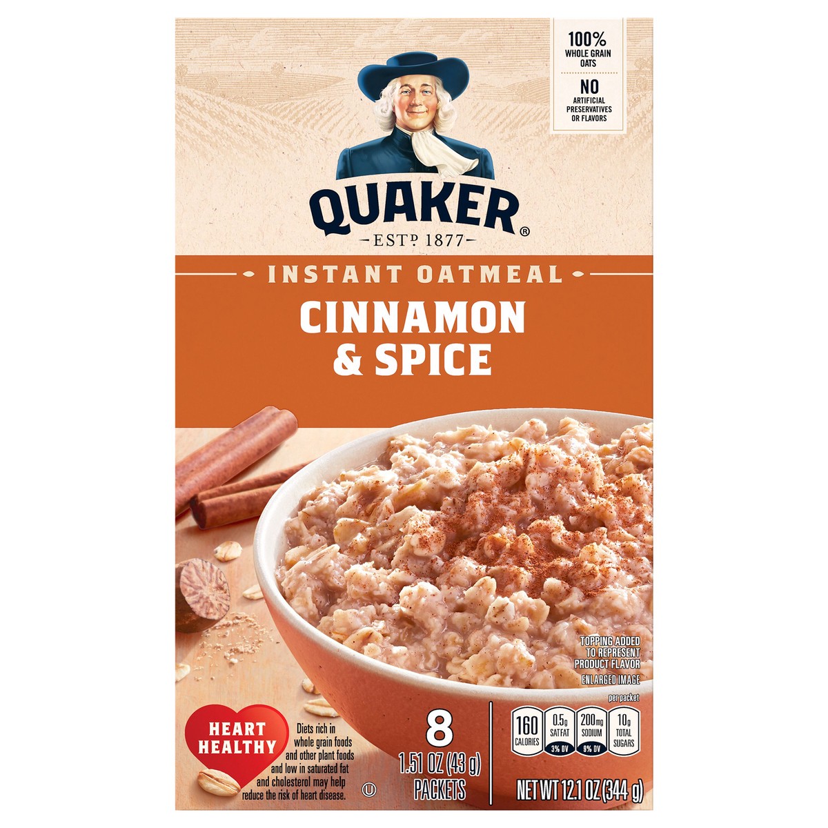 slide 1 of 1, Quaker Instant Oatmeal, Cinnamon & Spice, 8 ct
