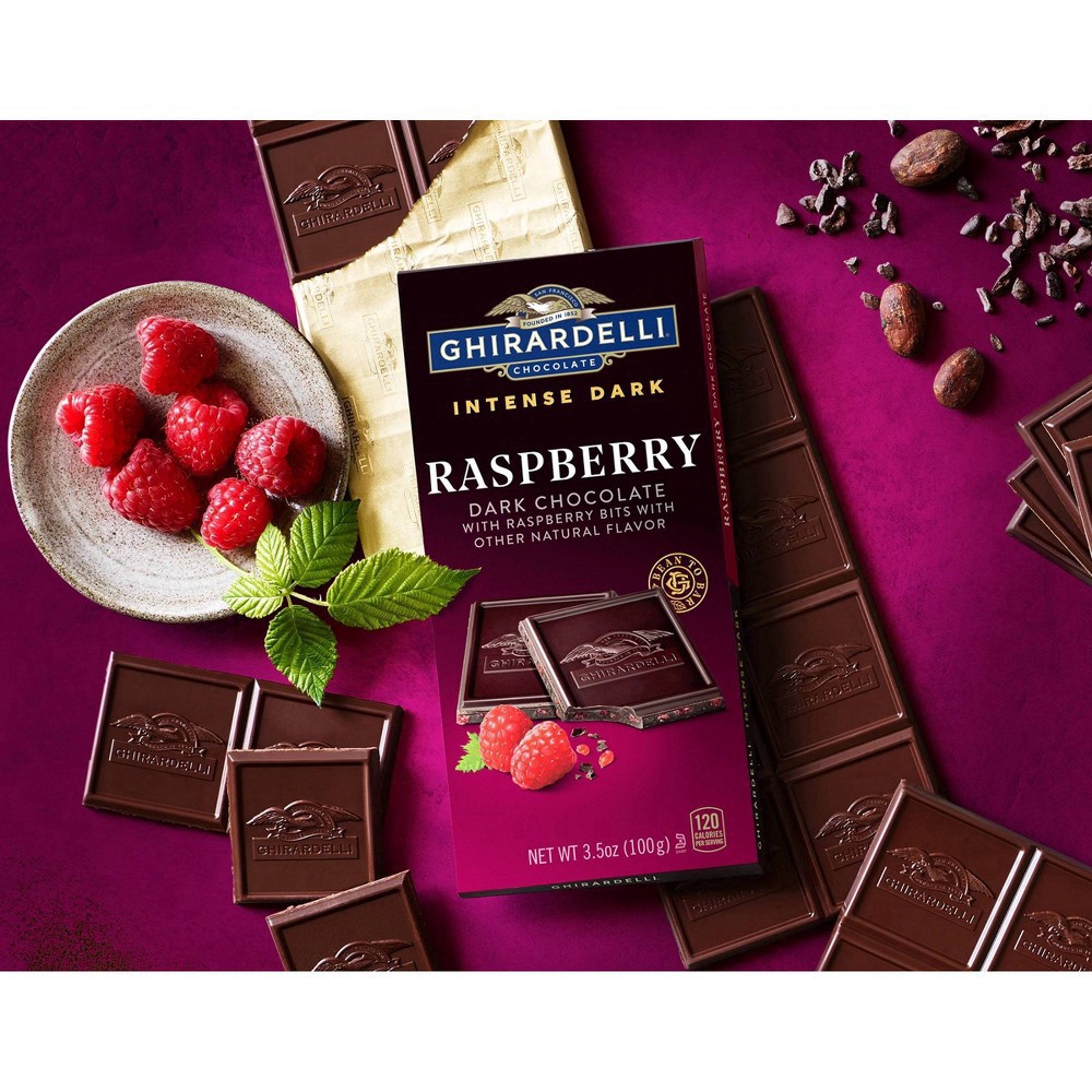 slide 3 of 9, Ghirardelli Intense Dark Chocolate Raspberry Radiance Bar - 3.5oz, 3.5 oz