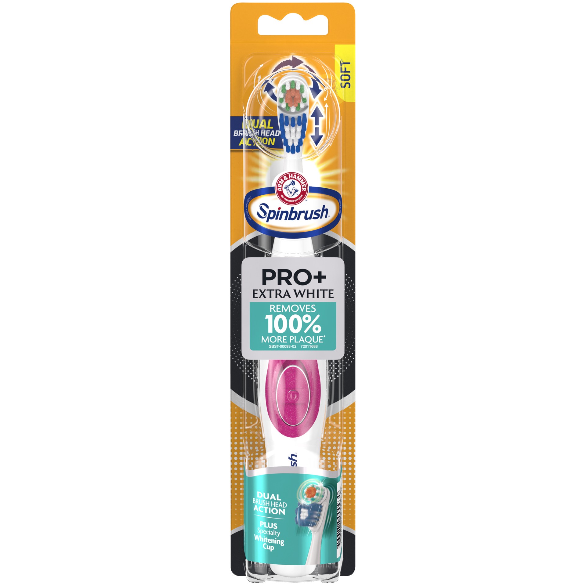 slide 1 of 1, Spinbrush ARM & HAMMER Spinbrush Truly Radiant Extra White Soft Toothbrush, 1 ct