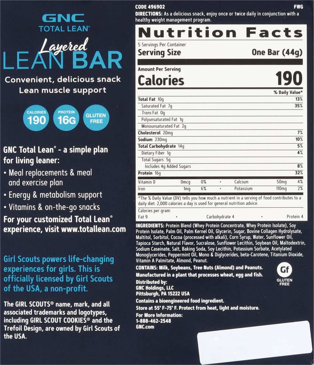 slide 4 of 9, GNC Total Lean Layered Girl Scout Thin Mints Lean Bar 5 - 1.55 oz Bars, 5 ct