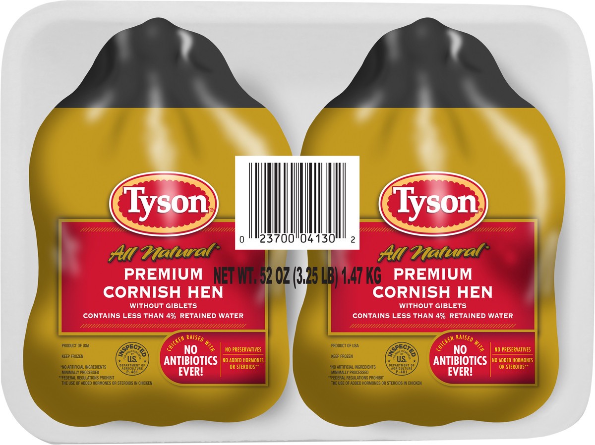 slide 3 of 6, Tyson Premium Whole Cornish Hen (Twin Pack), 3.25 lb. (Frozen), 1.47 kg