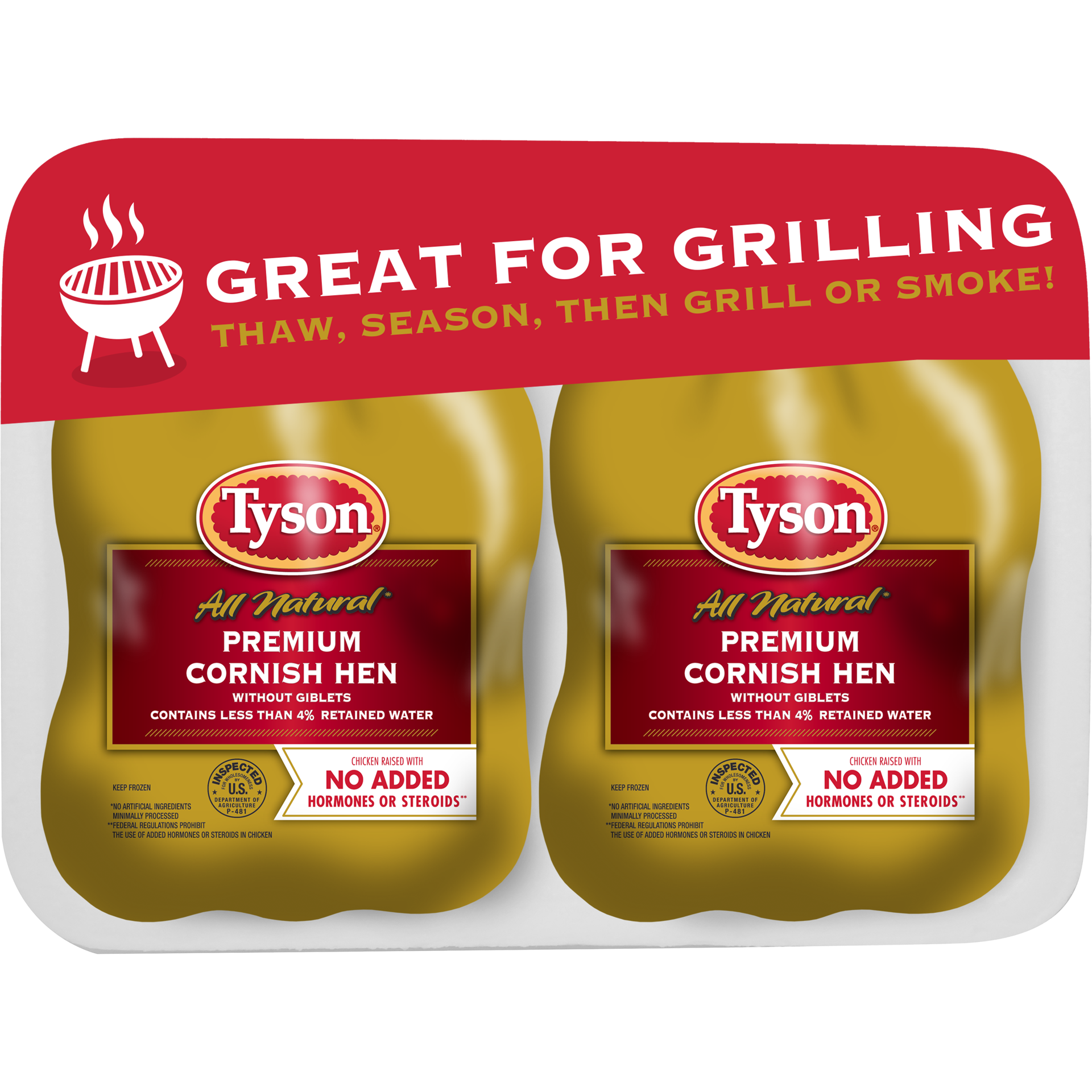 slide 1 of 6, Tyson Premium Whole Cornish Hen (Twin Pack), 3.25 lb. (Frozen), 1.47 kg