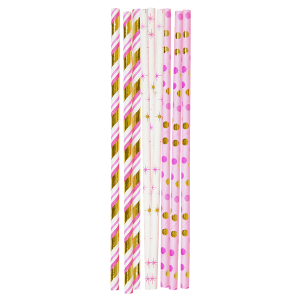 slide 1 of 1, Papyrus Pink & Gold Paper Straws, 1 ct