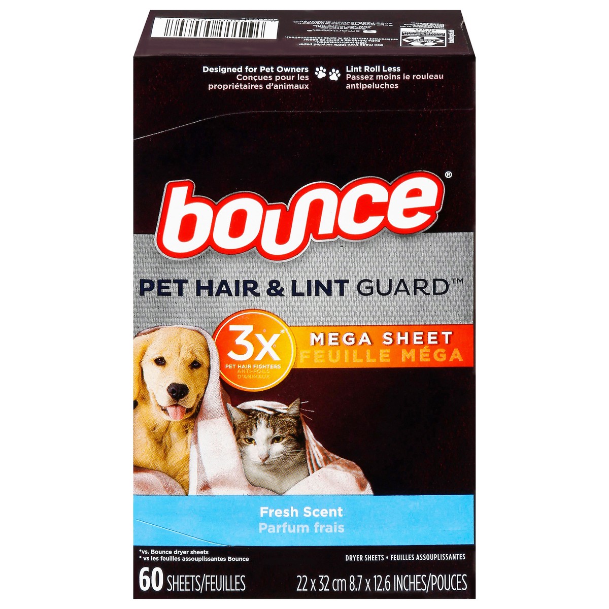 slide 1 of 1, Bounce Pet Hair & Lint Guard Mega Fresh Scent Dryer Sheets 60 ea, 60 ct