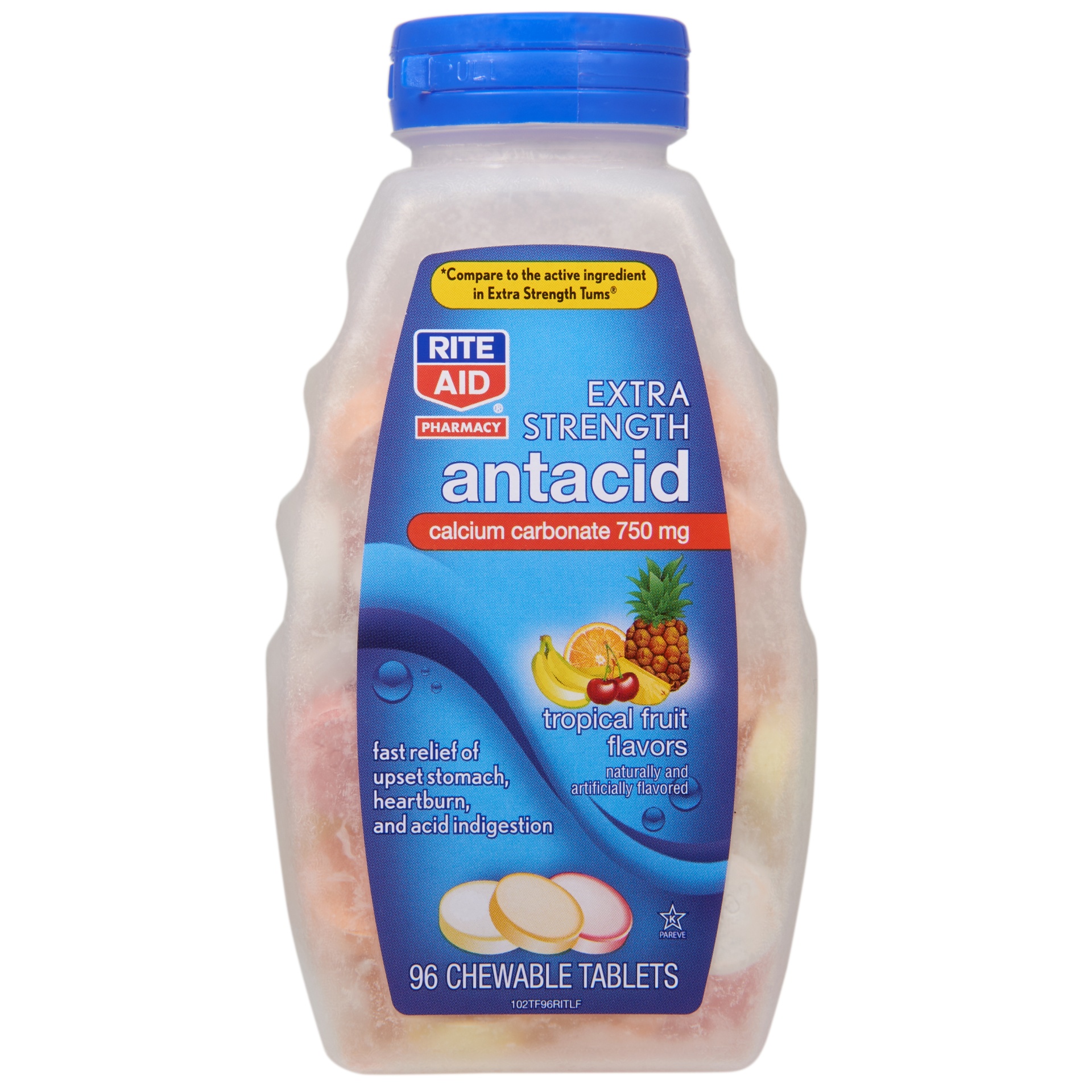 slide 1 of 2, Rite Aid Extra Strength Antacid, Tropical Fruit Flavors, 96 ct