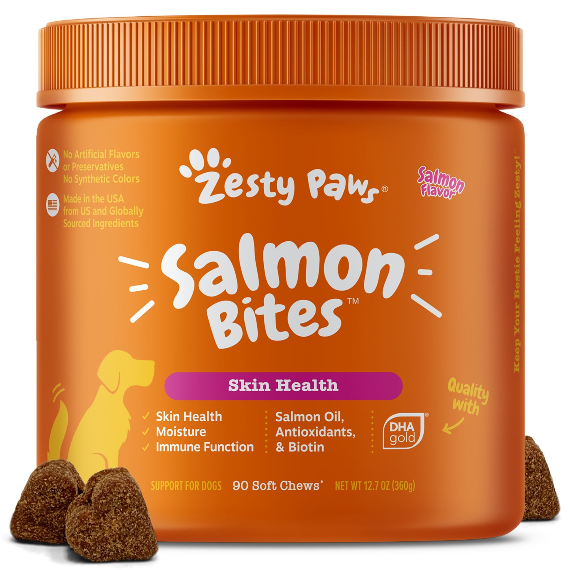 slide 1 of 1, Zesty Paws Salmon Bites Skin & Coat Dog Supplement, 90 ct