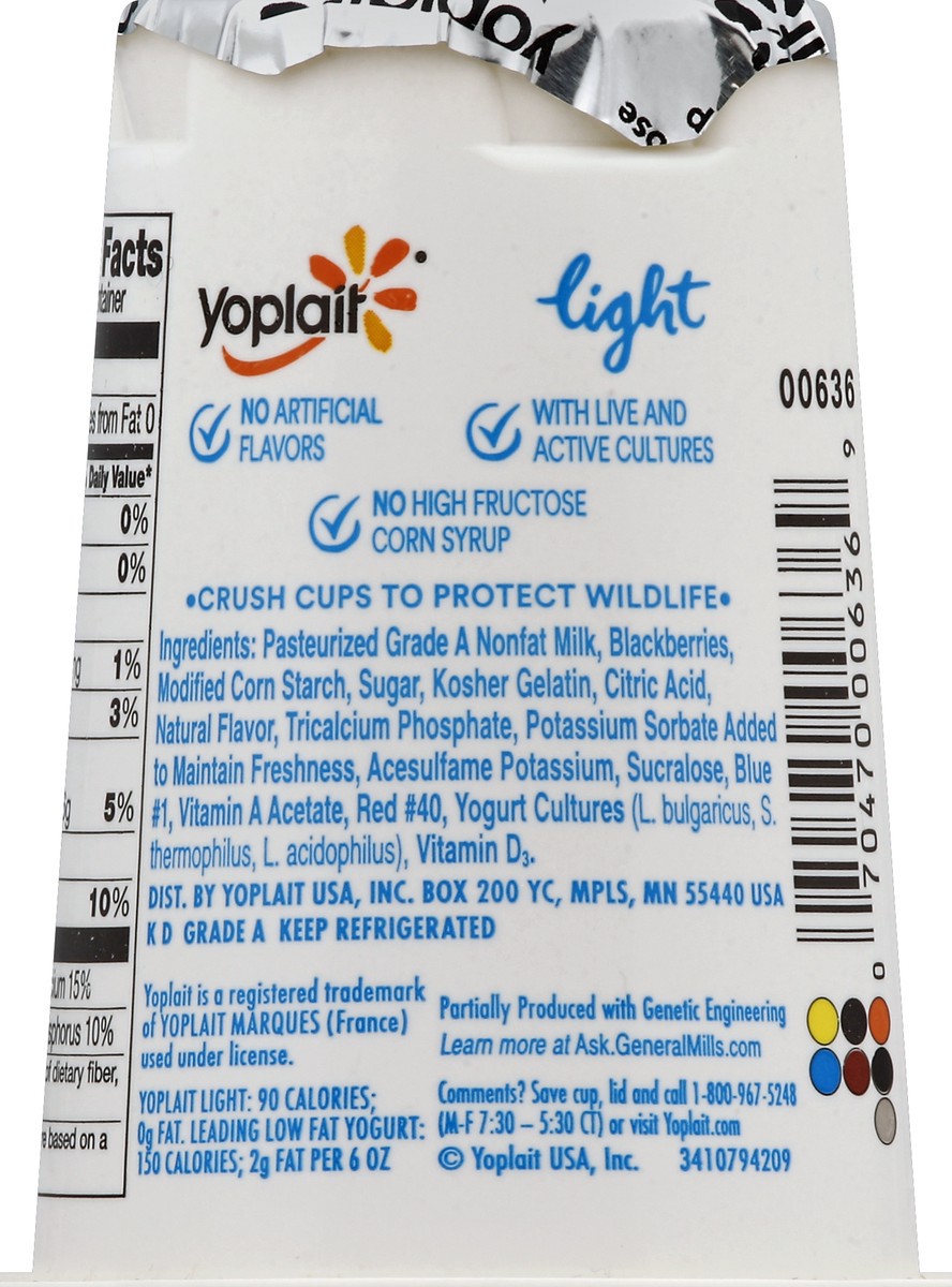 slide 5 of 5, Yoplait Light Blackberry Fat Free Yogurt Cup, 6 oz