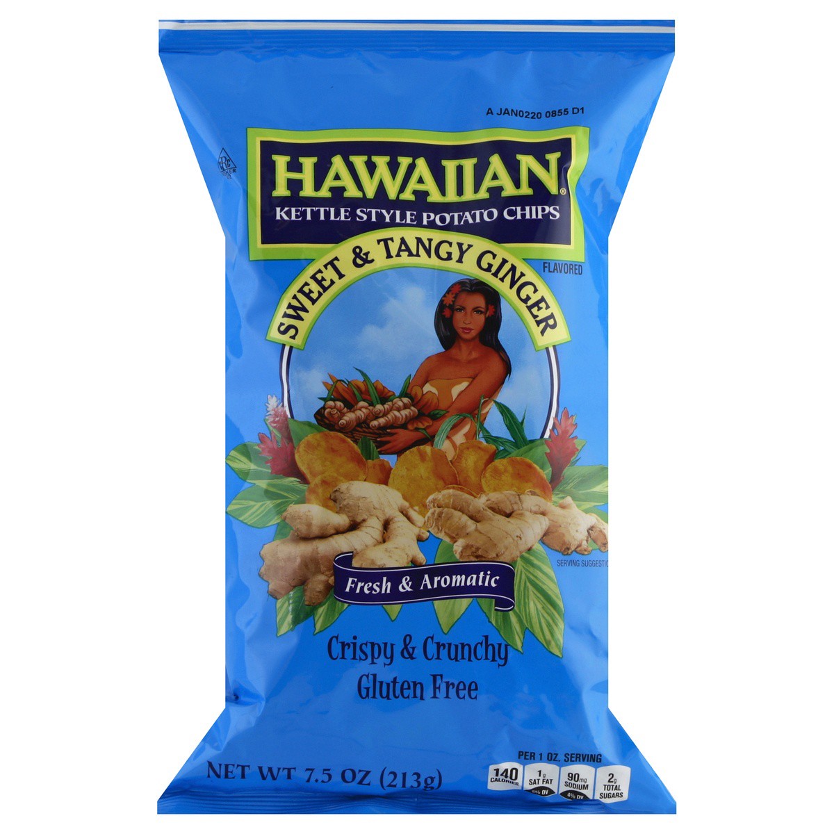 slide 1 of 7, Hawaiian Sweet & Tangy Ginger Flavored Crispy & Crunchy Kettle Style Potato Chips, 7.5 oz