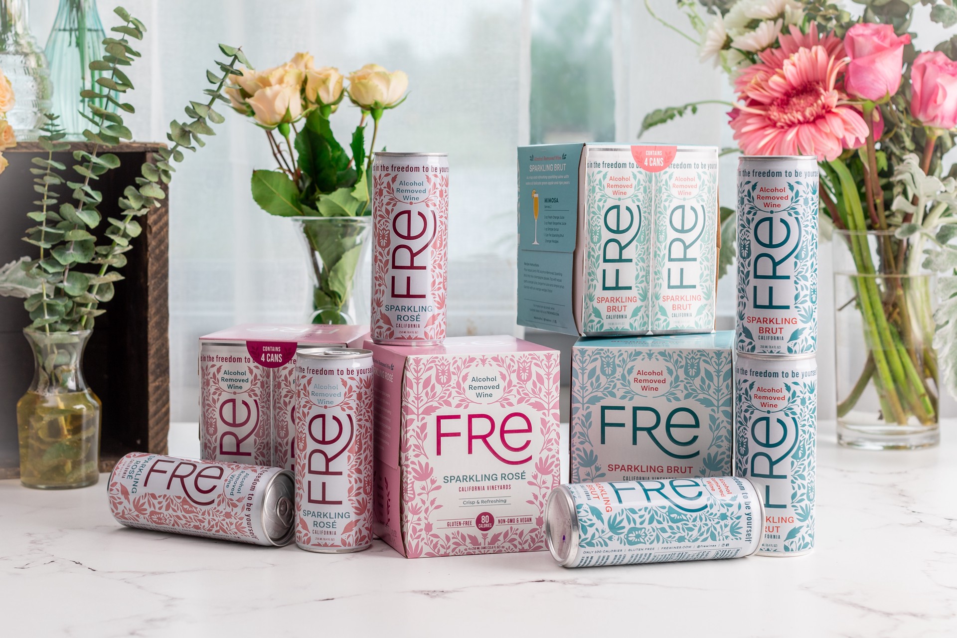slide 5 of 6, Fré Sparkling Rosé Wine, Alcohol-Removed, 250mL Wine Cans (4 pack), 250 ml